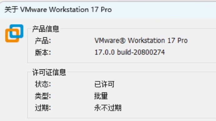 虚拟机17 Pro 已永久激活