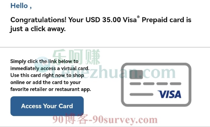 一国外付费社区收到一批35美元Virtual Visa Card奖励。